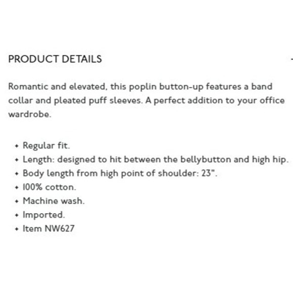 Madewell Top Womens 2XS Brown Poplin Button Pleated Puff Sleeve XXS NW627 Shirt - Picture 3 of 11